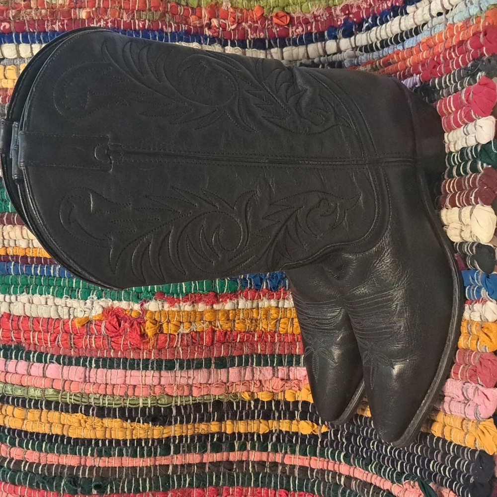 Black leather cowboy boots